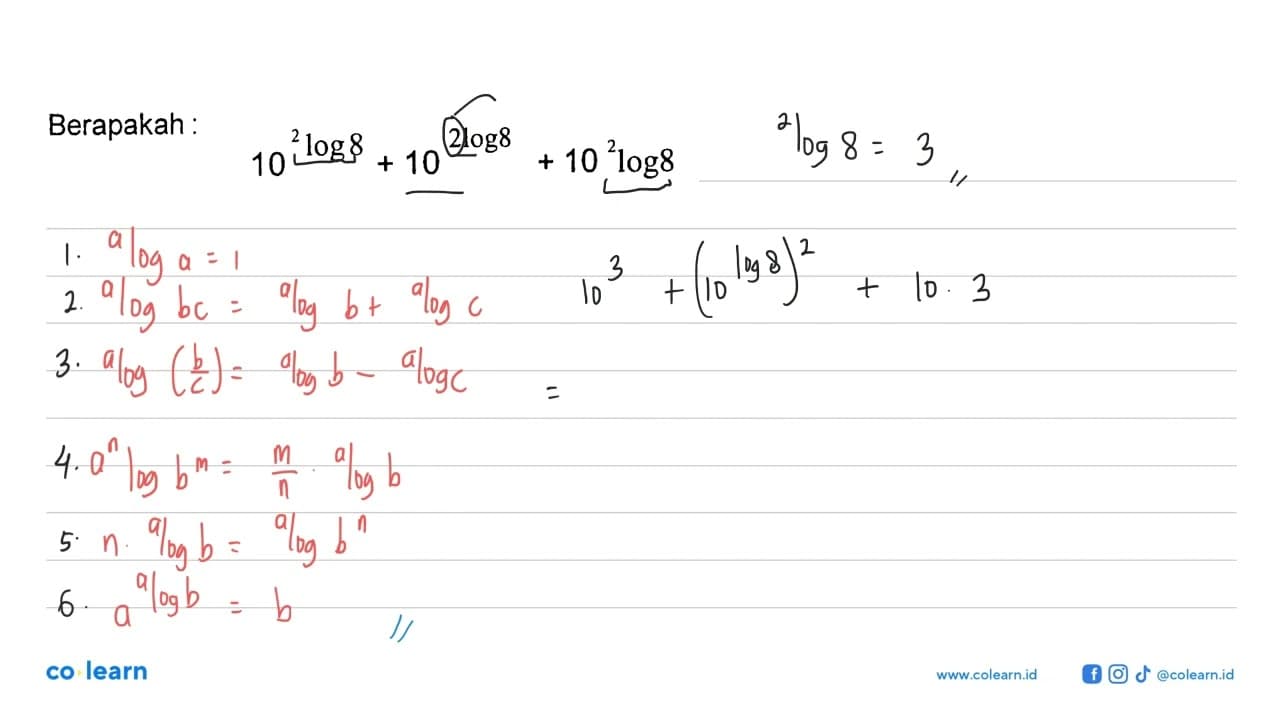 Berapakah: 10^2log 8+10^(2 log 8)+10 2log 8