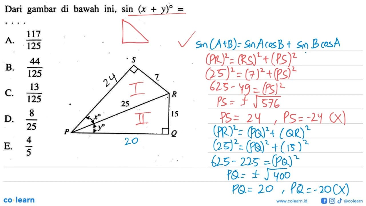 Dari gambar di bawah ini, sin (x + y) = ..