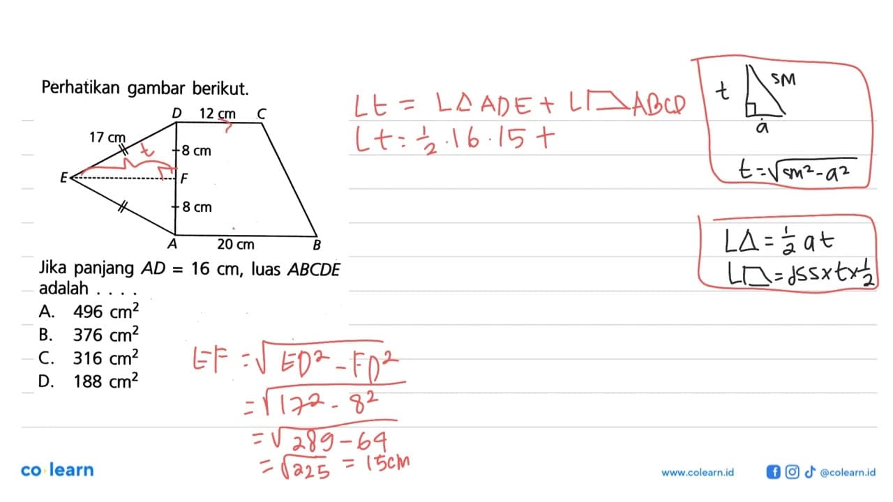 Perhatikan gambar berikut. D 12 cm C 17 cm 8 cm E F 8 cm A