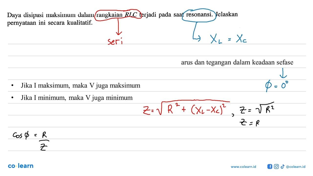 Daya disipasi maksimum dalam rangkaian RLC terjadi pada