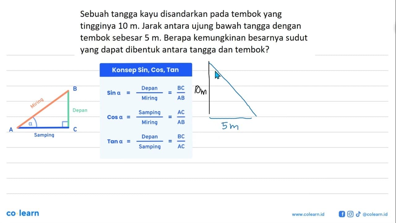 Sebuah tangga kayu disandarkan pada tembok yang tingginya