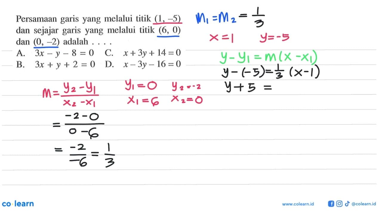 Persamaan garis yang melalui titik (-1, -5) dan sejajar