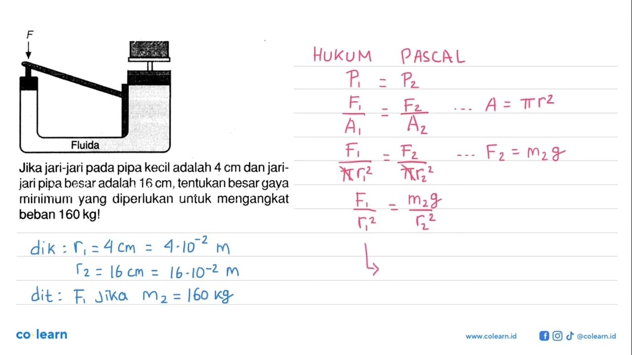 F Fluida Jika jari-jari pada pipa kecil adalah 4 cm dan