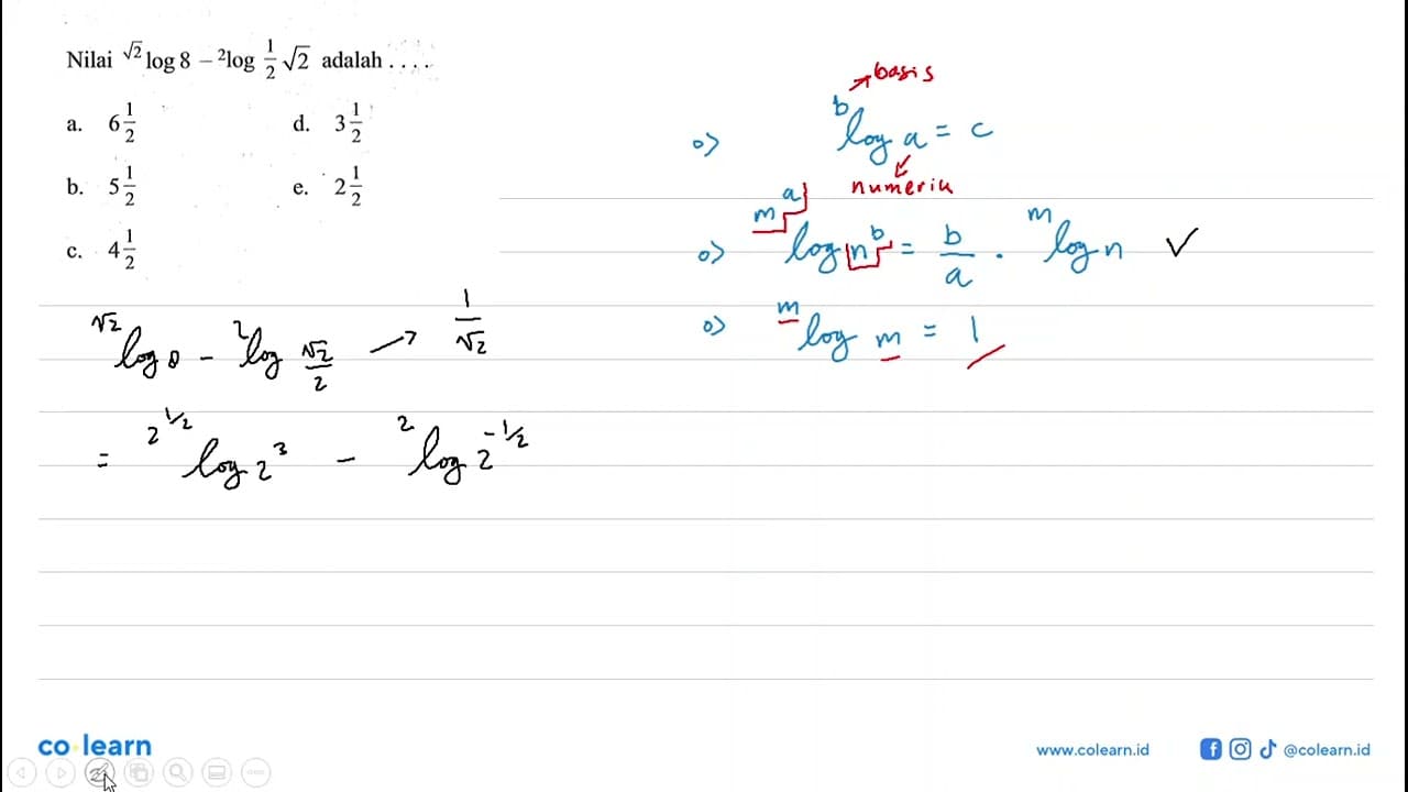 Nilai akar(2) log8 - 2log 1/2 akar(2) adalah