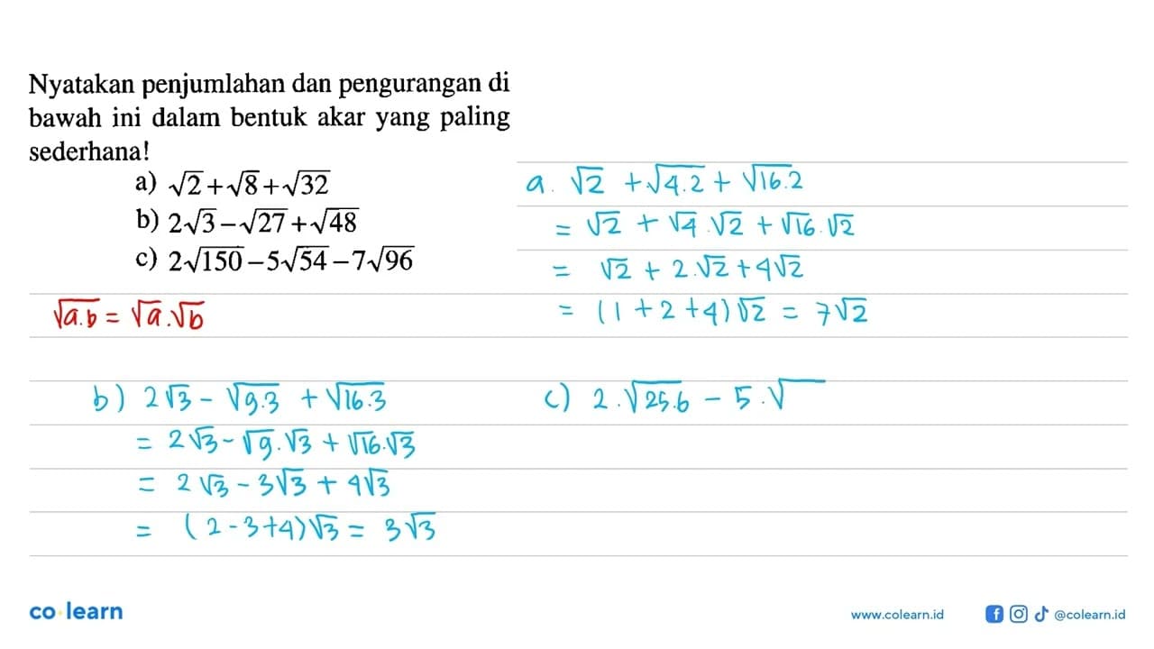 Nyatakan penjumlahan dan pengurangan di bawah ini dalam