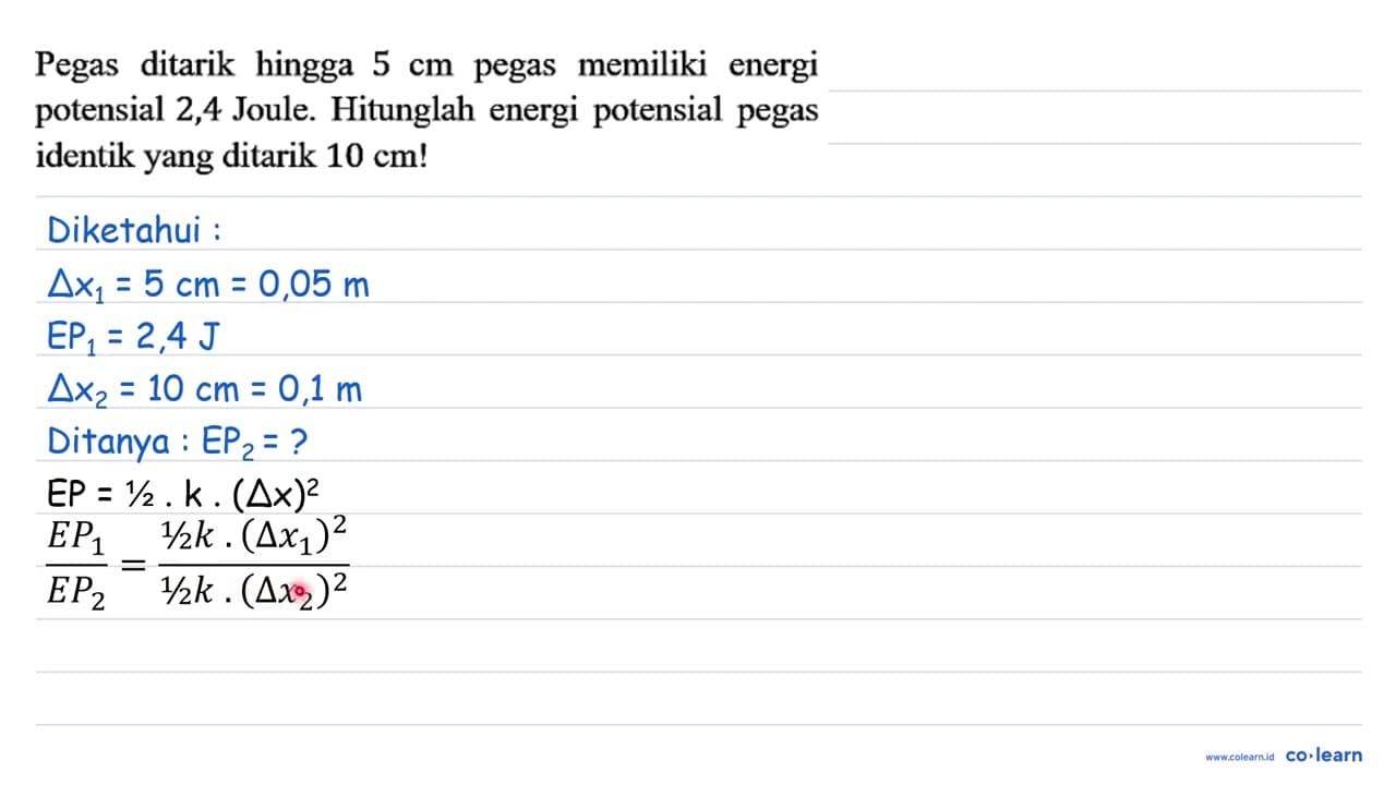 Pegas ditarik hingga 5 cm pegas memiliki energi potensial