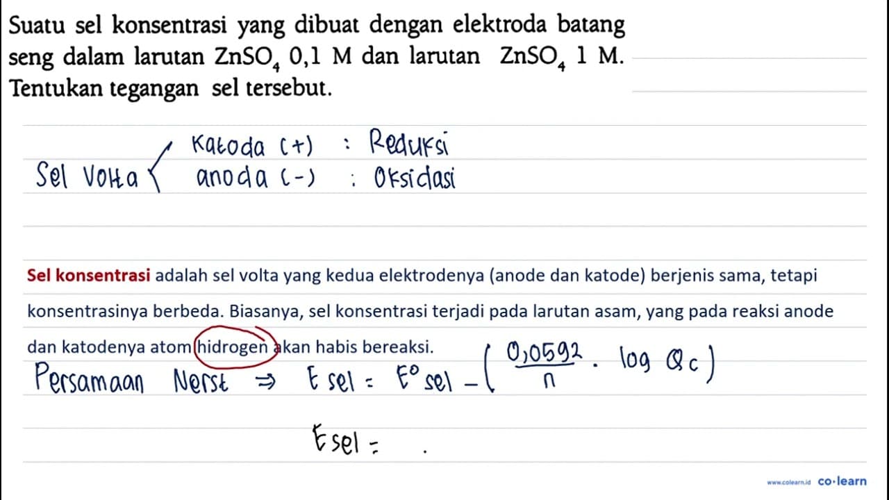 Suatu sel konsentrasi yang dibuat dengan elektroda batang