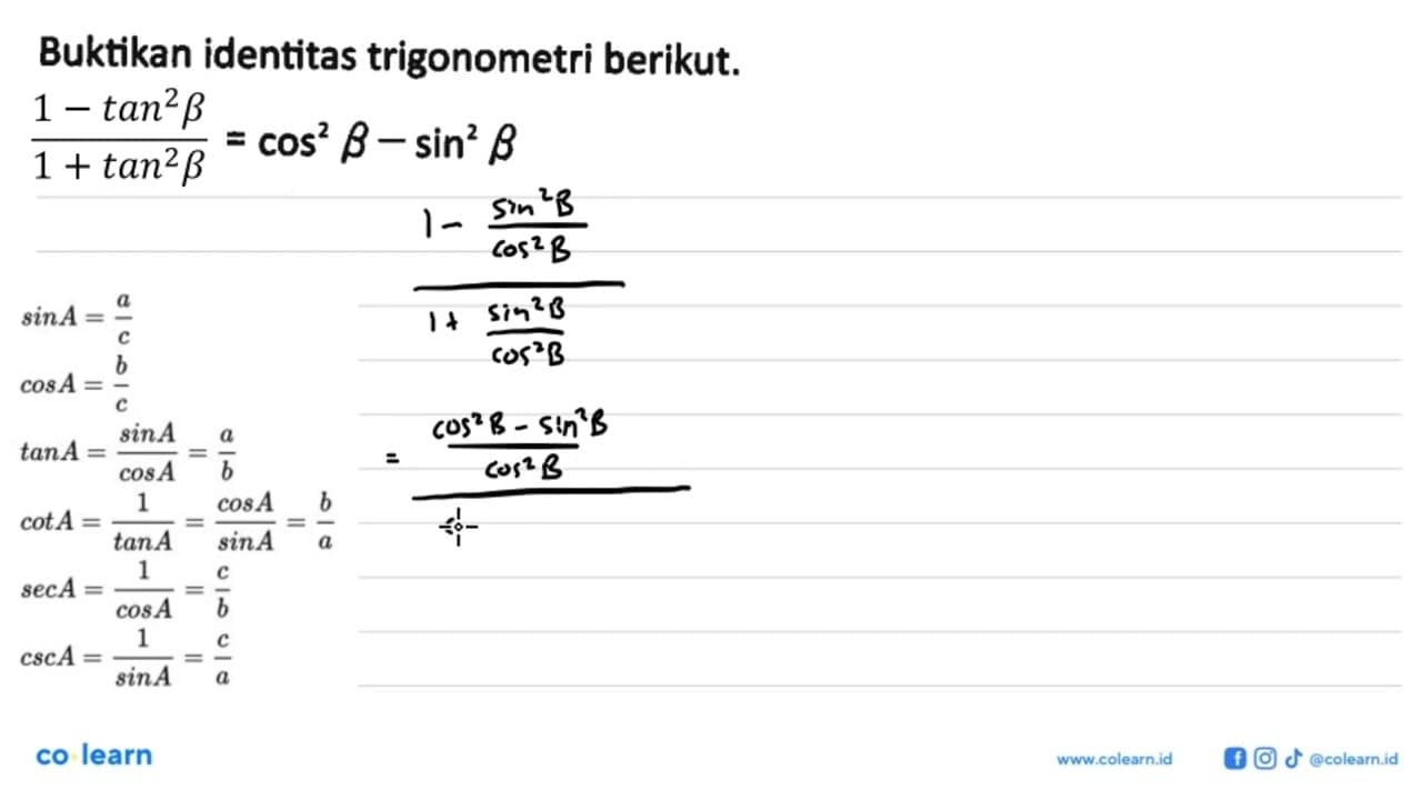 Buktikan identitas trigonometri berikut.(1-tan^2