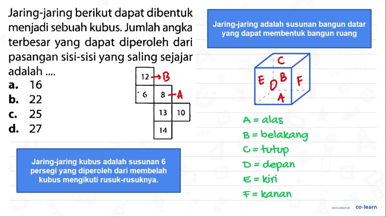 Jaring-jaring berikut dapat dibentuk menjadi sebuah kubus.