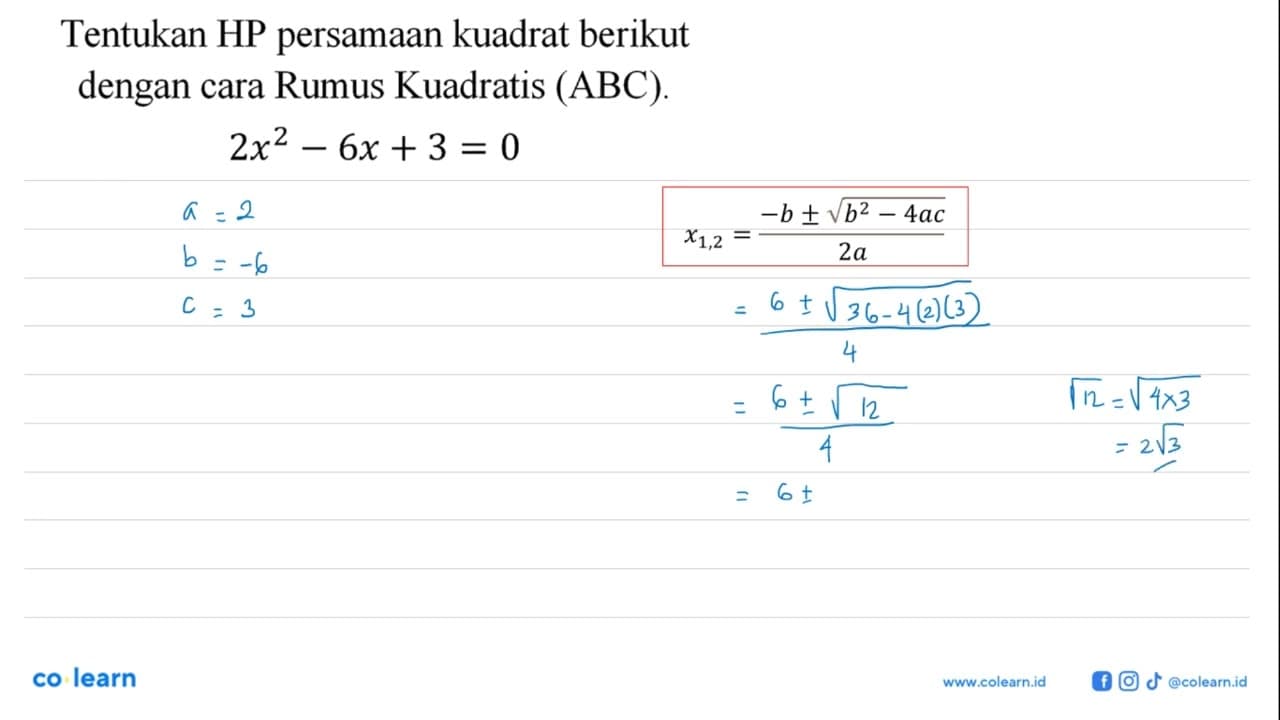 Tentukan HP persamaan kuadrat berikut dengan cara Rumus