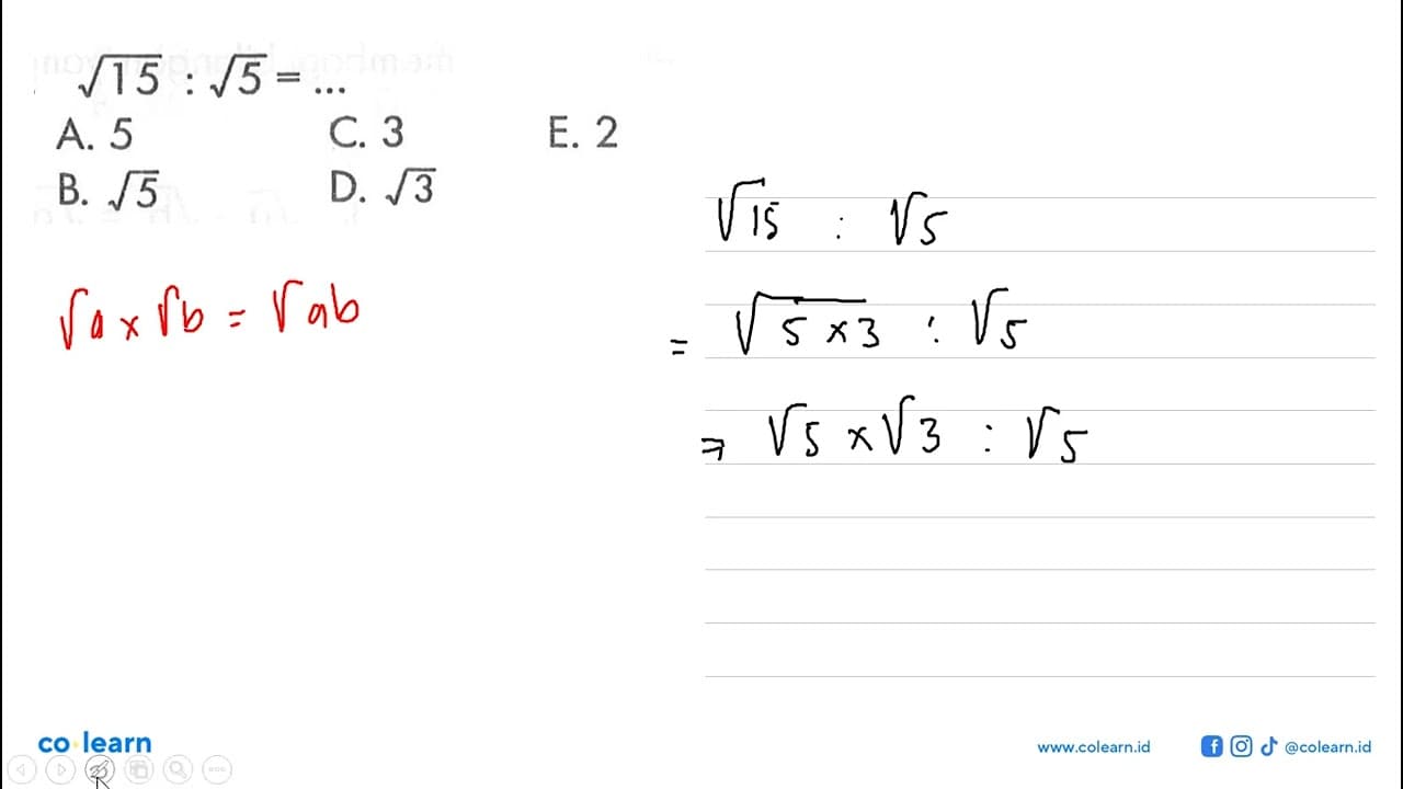 akar(15) : akar(5) = ...