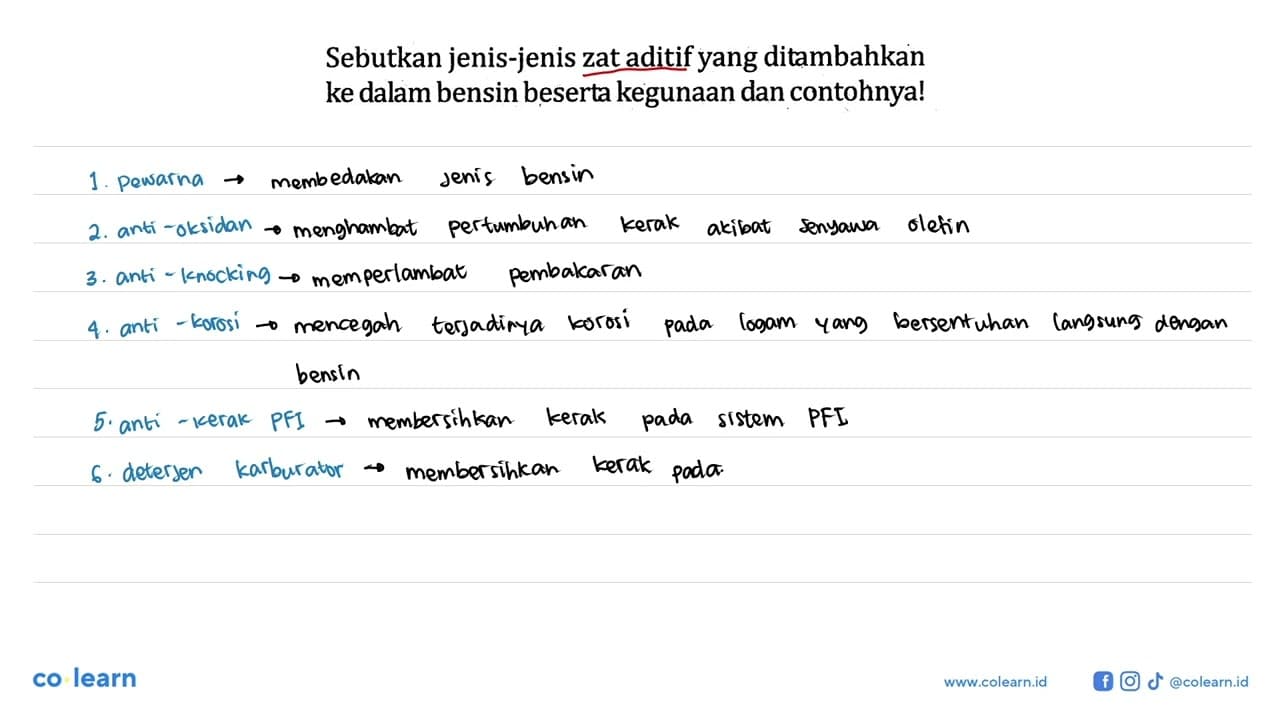 Sebutkan jenis-jenis zat aditif yang ditambahkan ke dalam