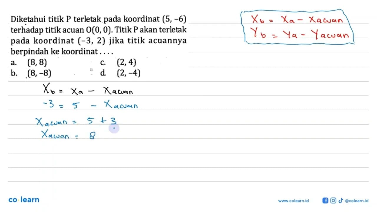 Diketahui titik P terletak pada koordinat (5,-6) terhadap