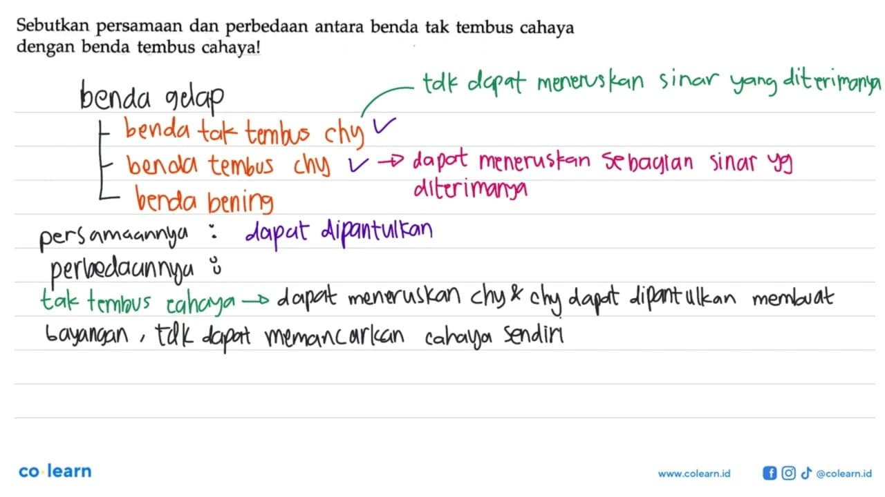 Sebutkan persamaan dan perbedaan antara benda tak tembus