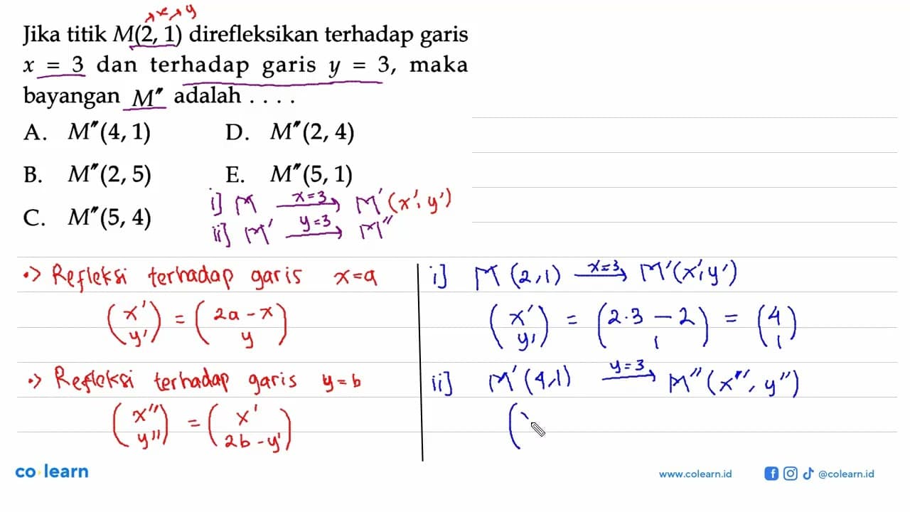 Jika titik M(2, 1) direfleksikan terhadap garis terhadap