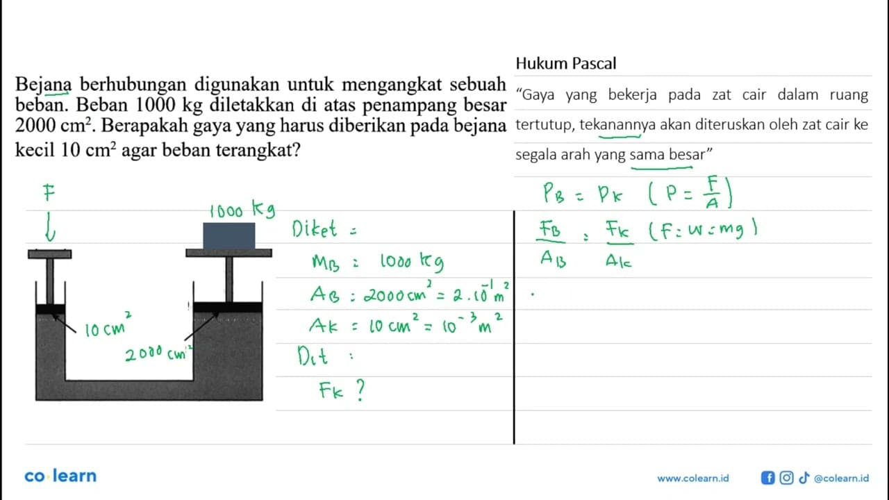 Bejana berhubungan digunakan untuk mengangkat sebuah beban.