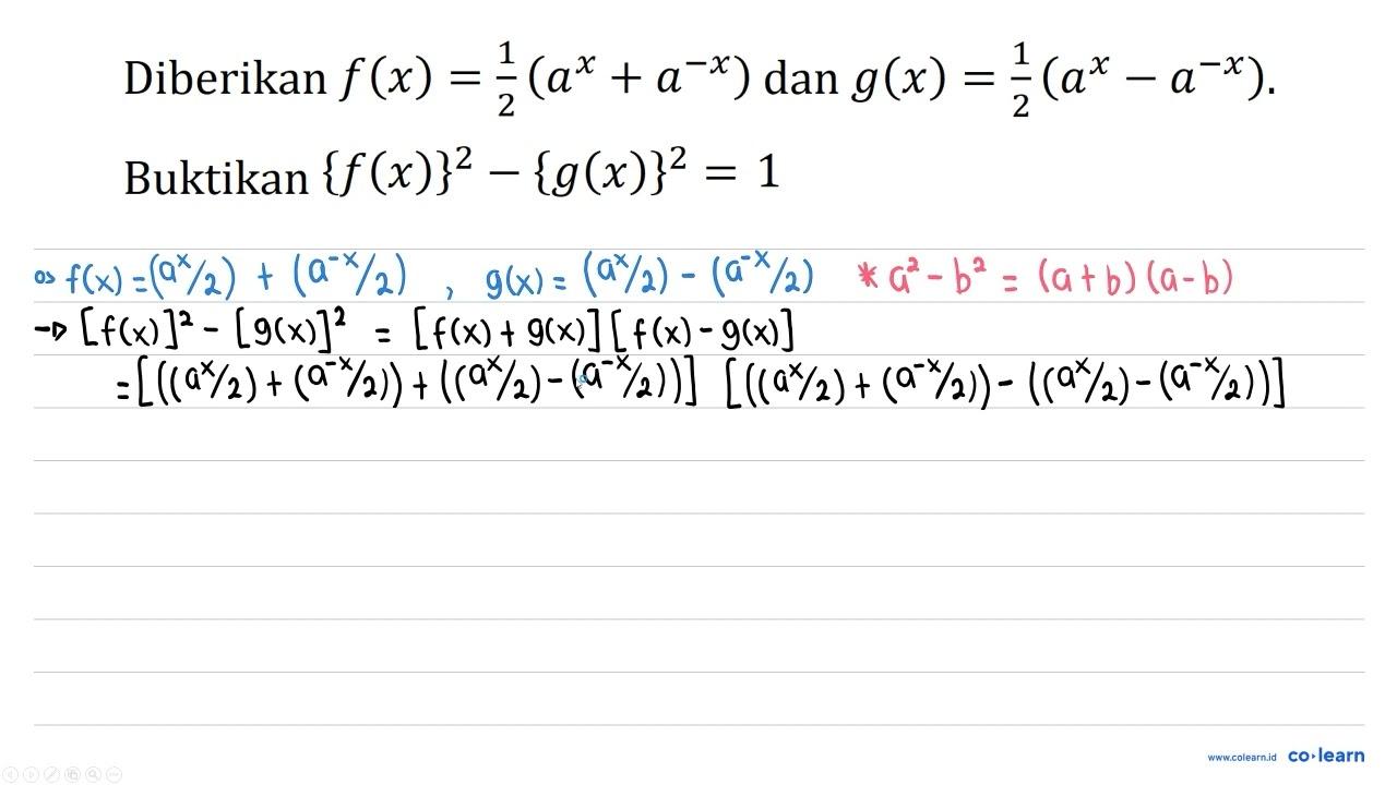 Diberikan f(x)=(1)/(2)(a^(x)+a^(-x)) dan