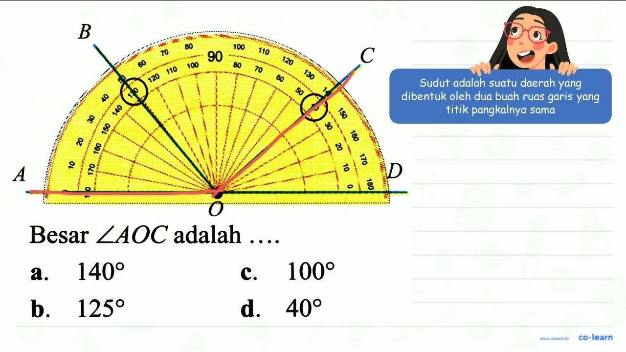 Besar sudut A O C adalah .... a. 140 c. 100 b. 125 d. 40