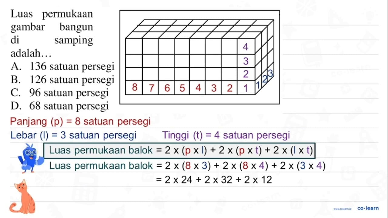 D. 68 satuan persegi