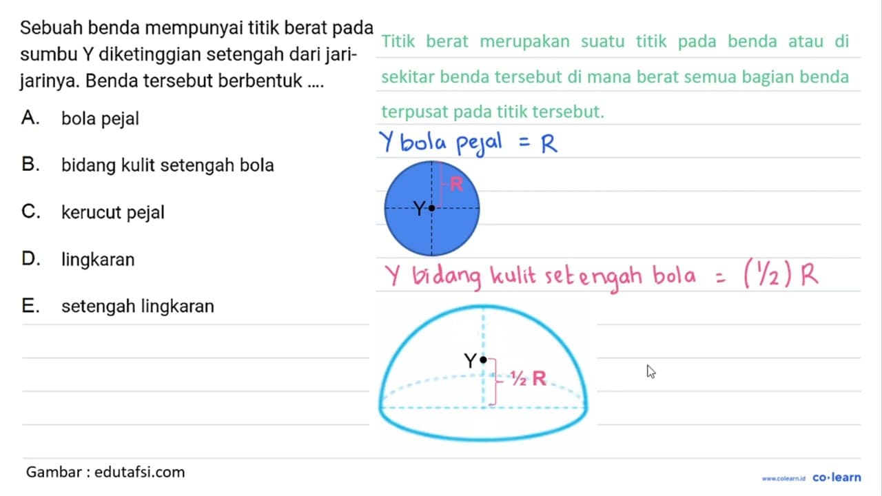 Sebuah benda mempunyai titik berat pada sumbu Y