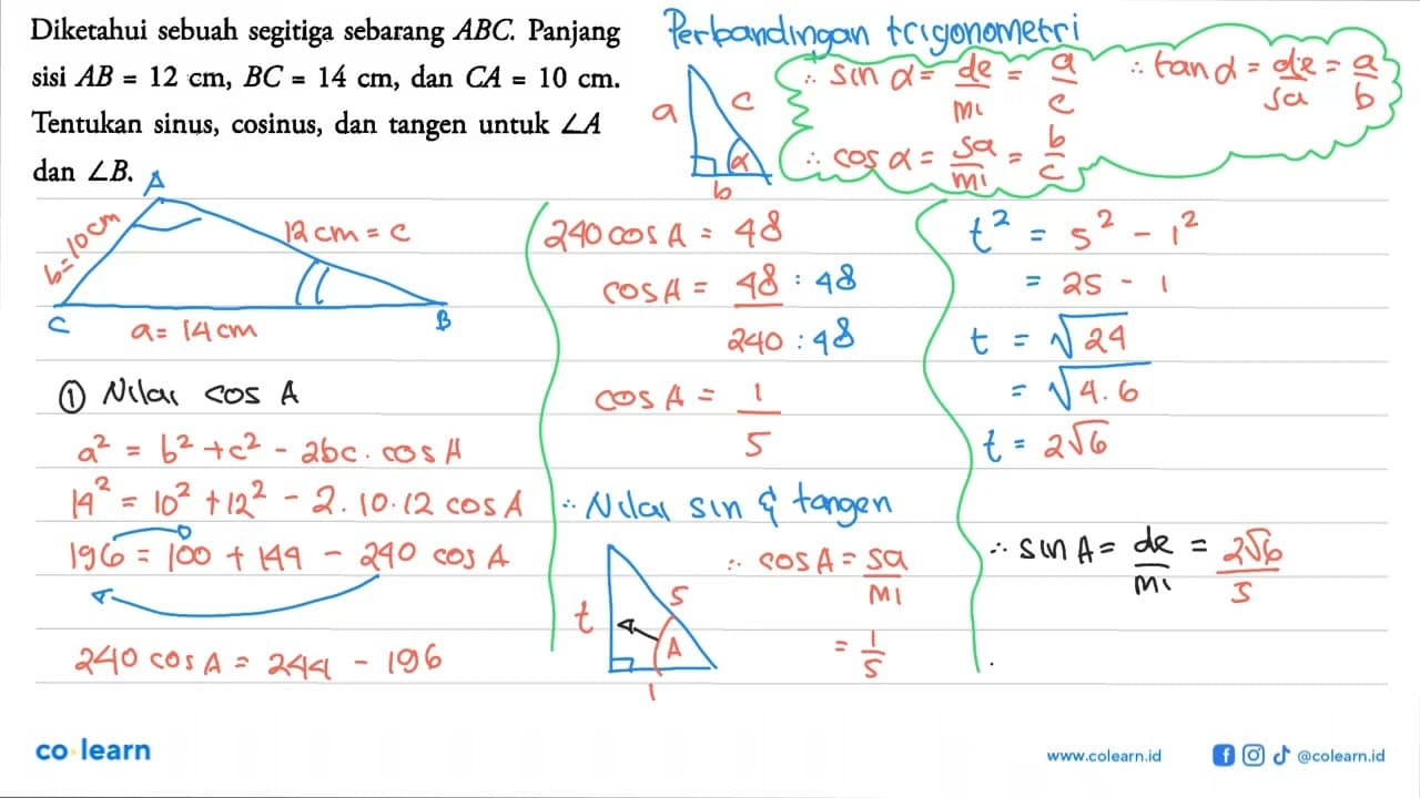 Diketahui sebuah segitiga sebarang ABC. Panjang sisi AB=12