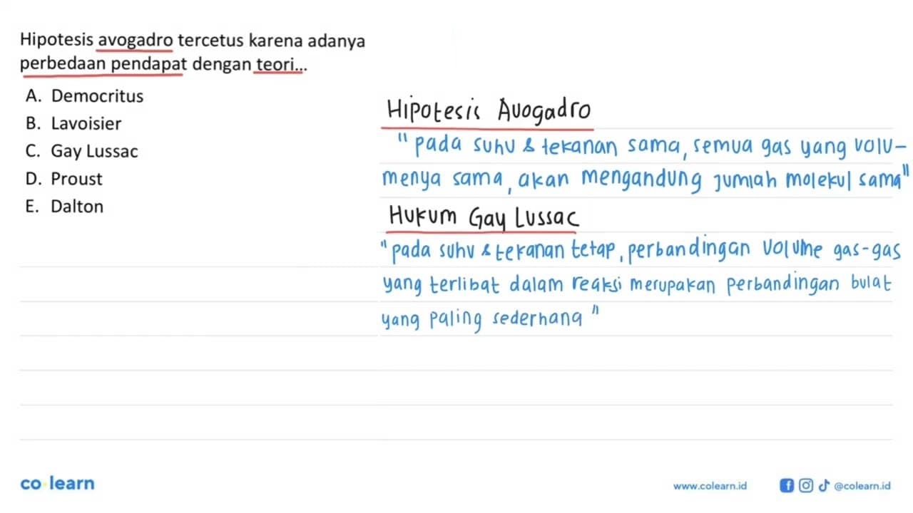 Hipotesis Avogadro tercetus karena adanya perbedaan