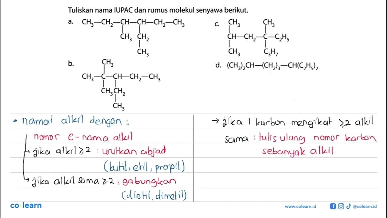 Tuliskan nama IUPAC dan rumus molekul senyawa berikut. a.