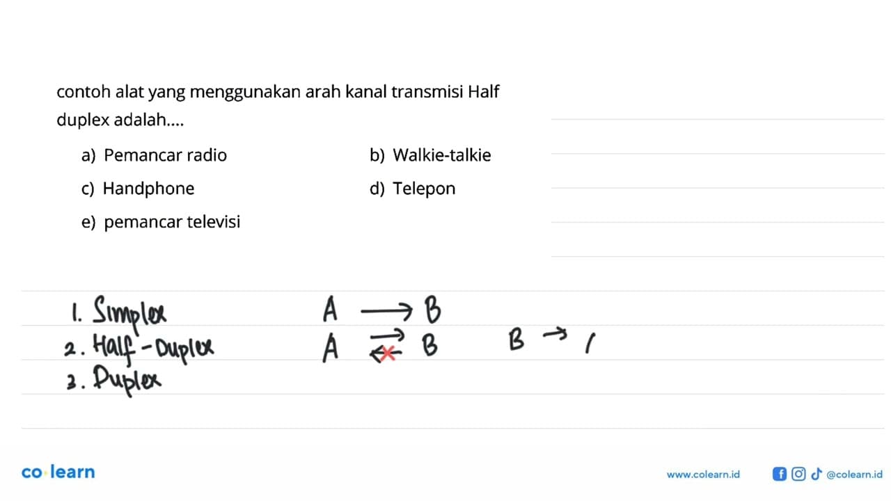 contoh alat yang menggunakan arah kanal transmisi Half