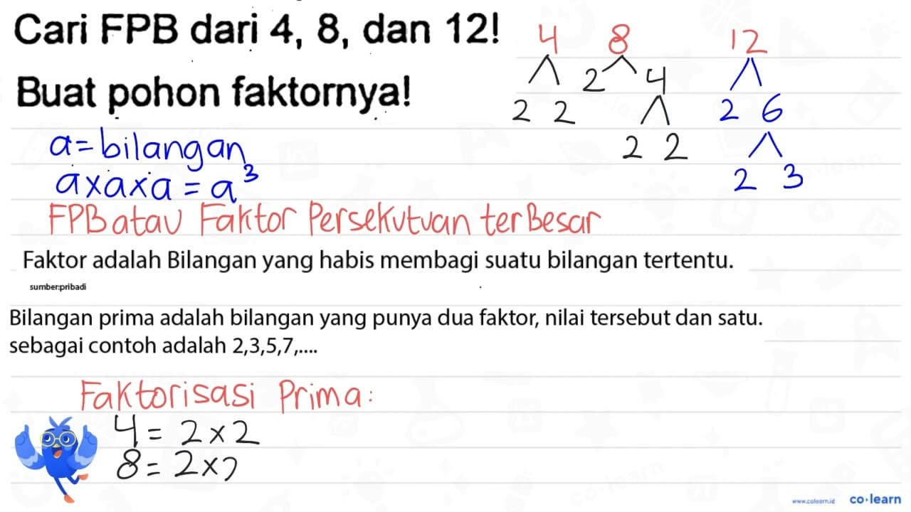 Cari FPB dari 4,8, dan 12 ! Buat pohon faktornya!