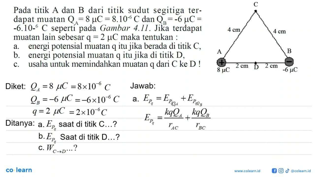 Pada titik A dan B dari titik sudut segitiga terdapat