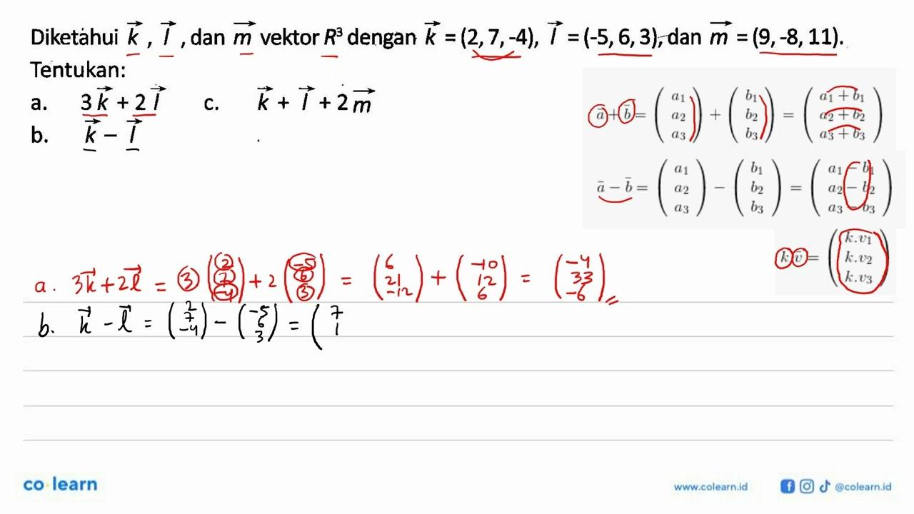 Diketahhui vektor k,l, dan m vektor R^3 dengan vektor