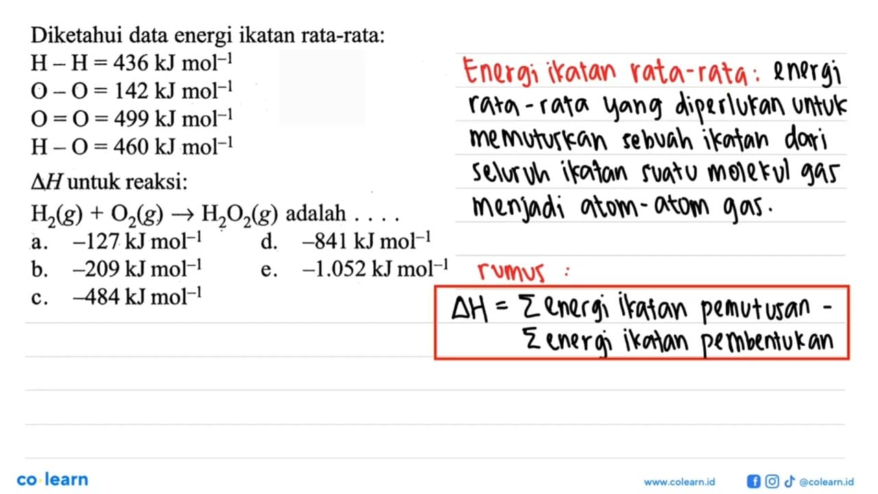 Diketahui data energi ikatan rata-rata: H-H=436 kJ mol^(-1)