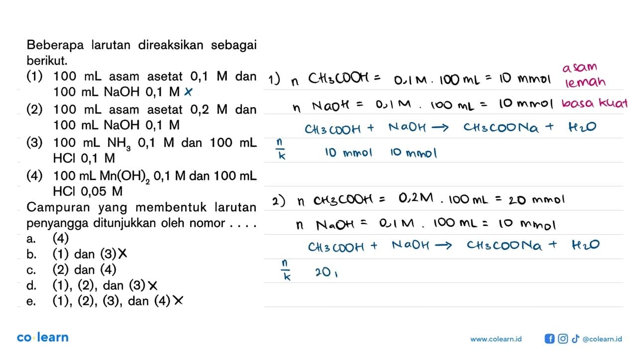 Beberapa larutan direaksikan sebagai berikut.(1) 100 mL