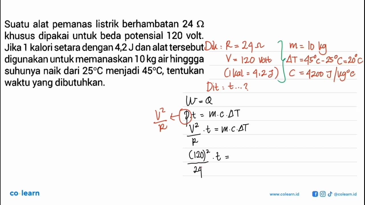 Suatu alat pemanas listrik berhambatan 24 ohm khusus