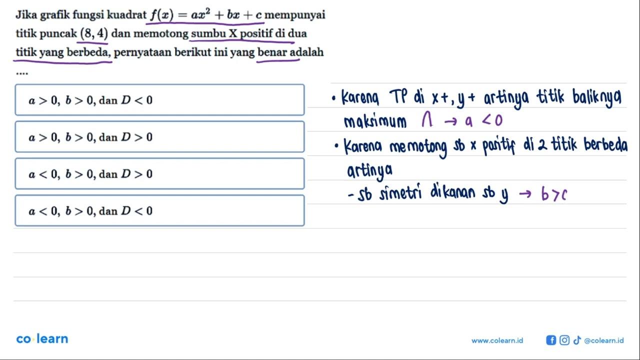 Jika grafik fungsi kuadrat f(x) = ax^2 + bx + c mempunyai