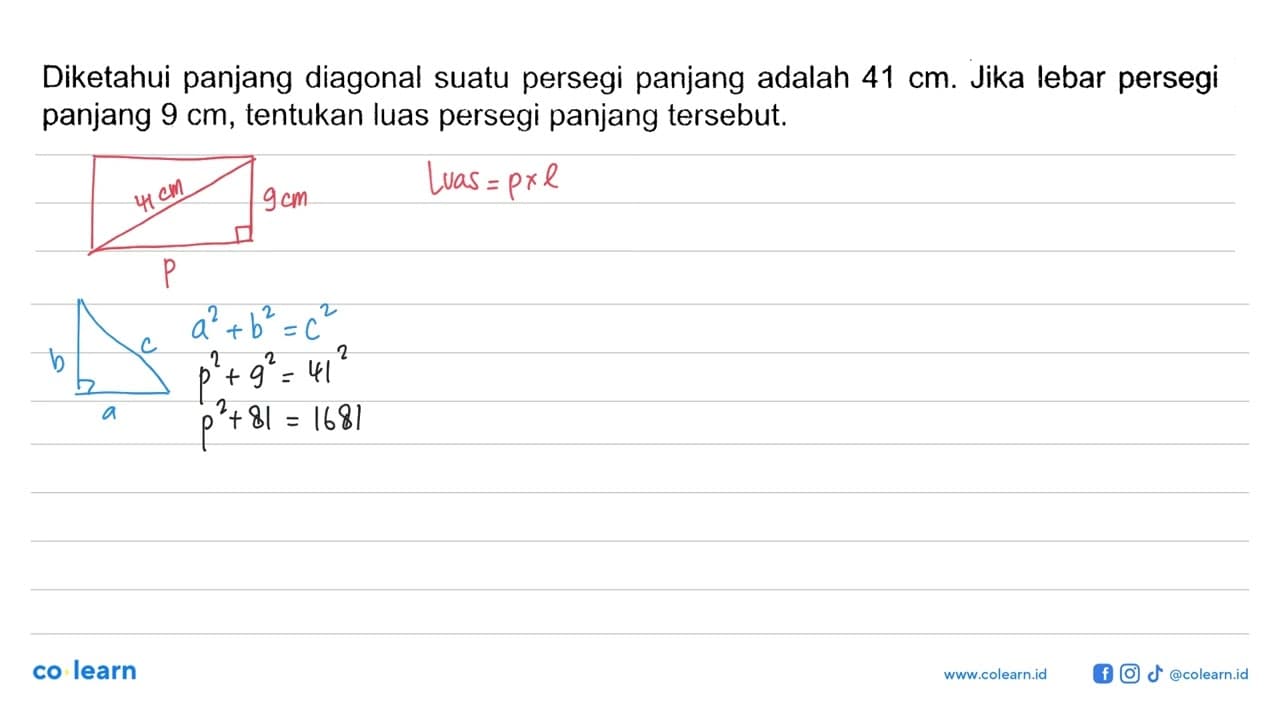 Diketahui panjang diagonal suatu persegi panjang adalah 41