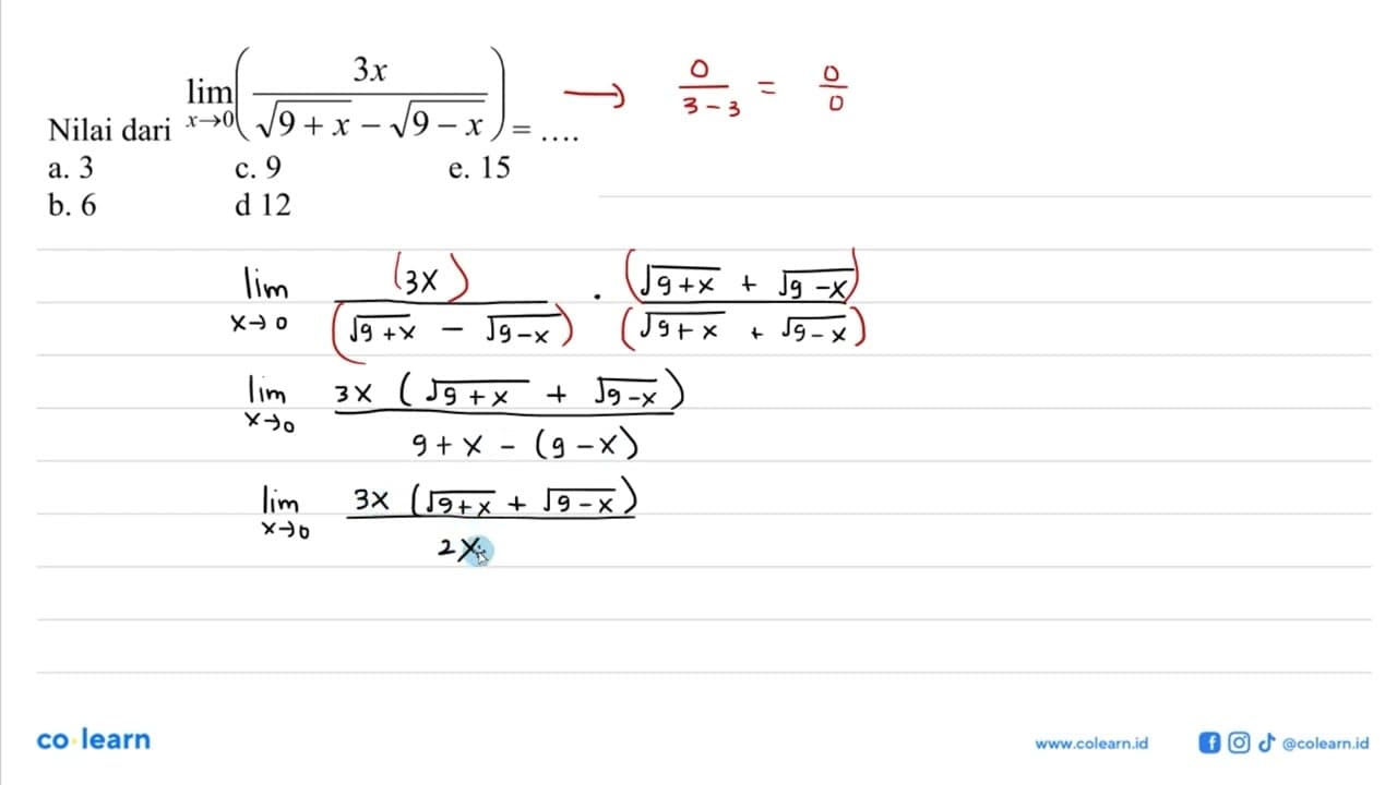 lim x->0 3x/(akar(9+x)-akar(9-x))=...