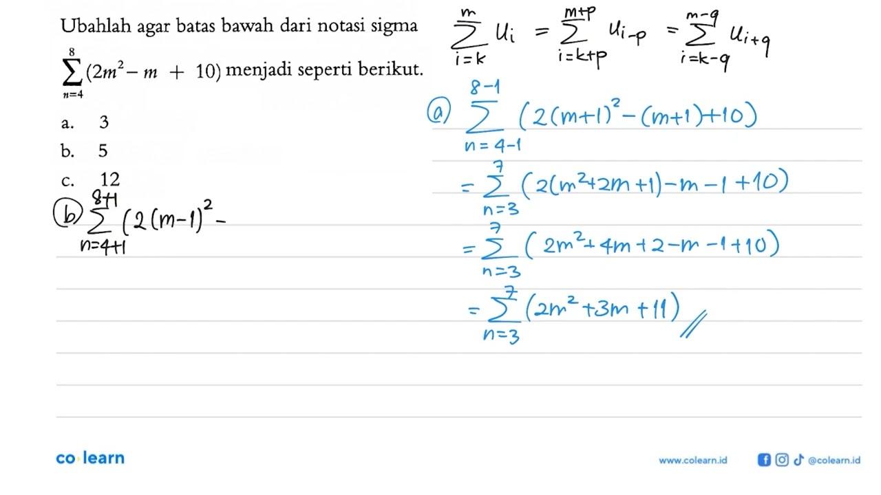 Ubahlah agar batas bawah dari notasi sigma sigma