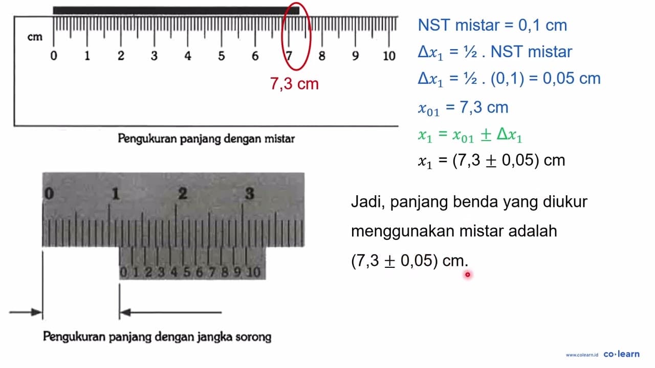 Perhatikan gambar pengukuran panjang benda dengan