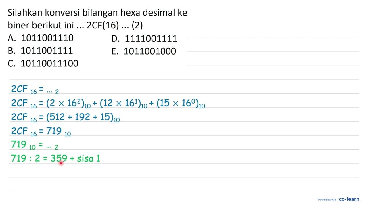 Silahkan konversi bilangan hexa desimal ke biner berikut