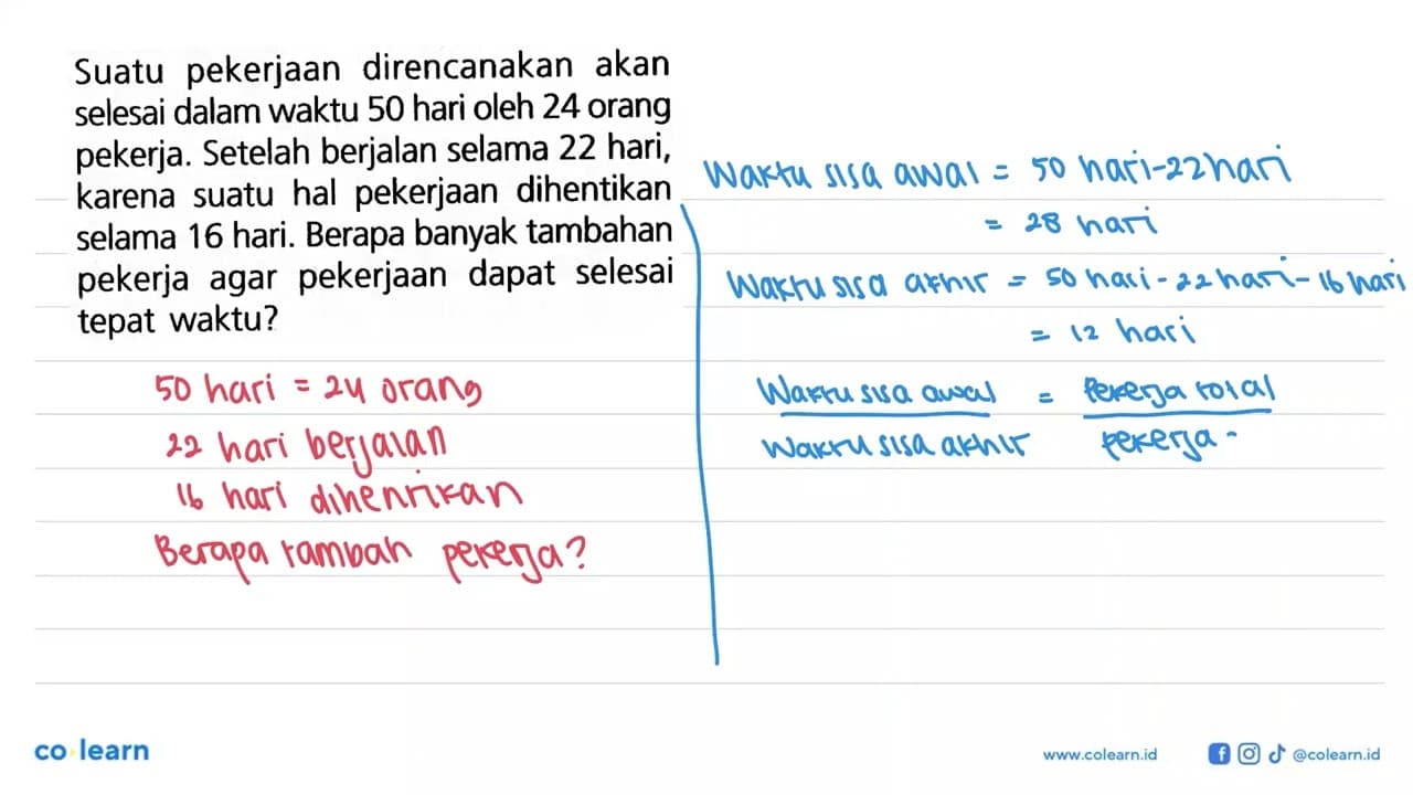 Suatu pekerjaan direncanakan akan selesai dalam waktu 50