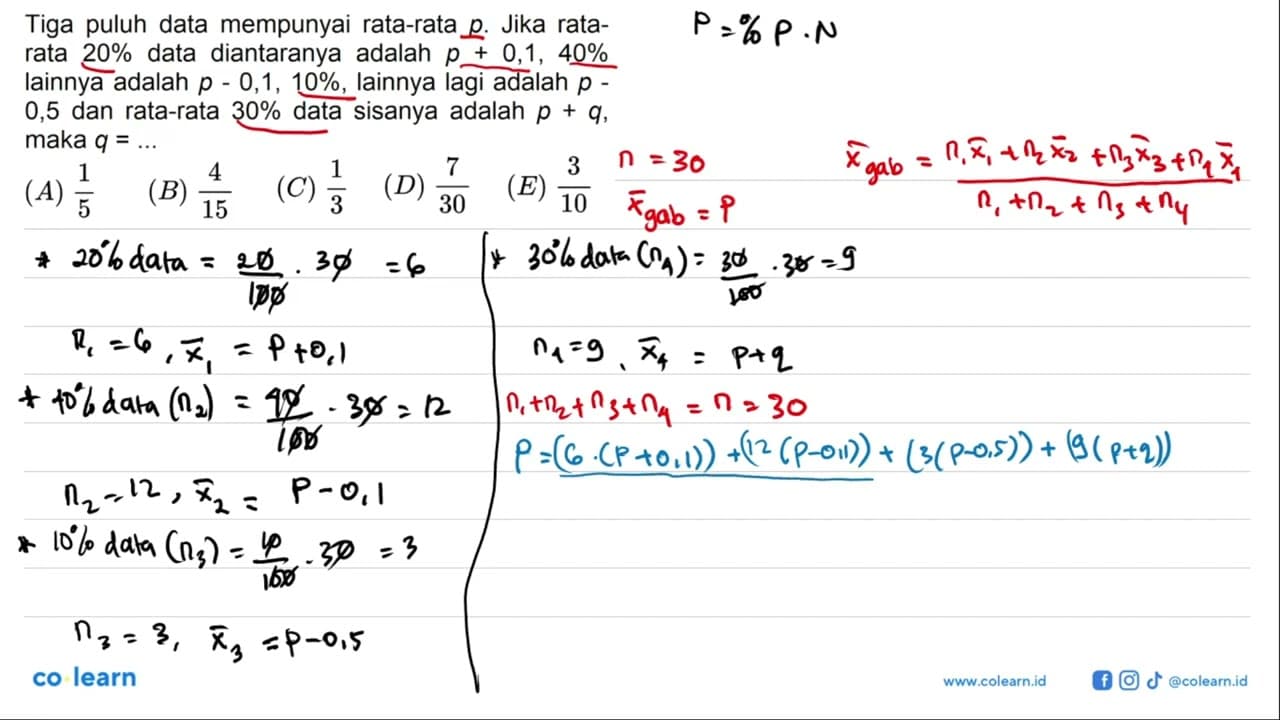 Tiga puluh data mempunyai rata-rata p. Jika rata-rata 20%