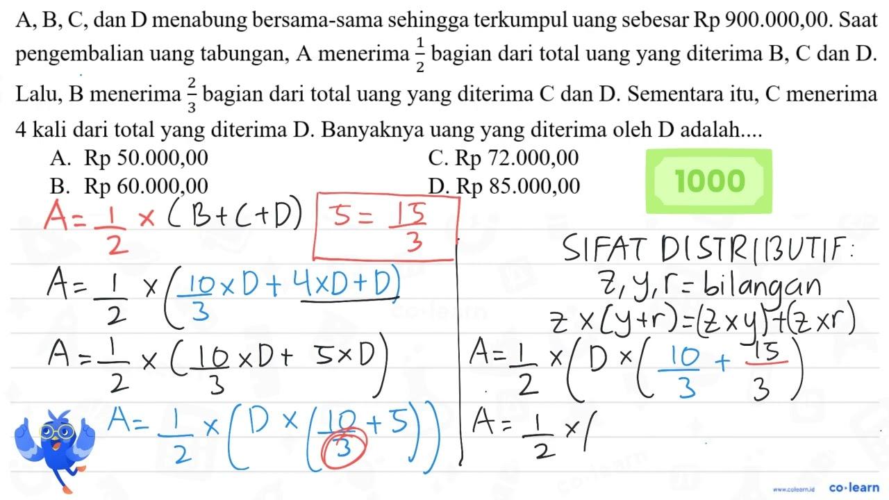 A, B, C, dan D menabung bersama-sama sehingga terkumpul