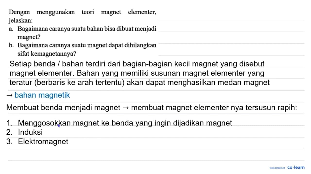 Dengan menggunakan teori magnet elementer, jelaskan: a.