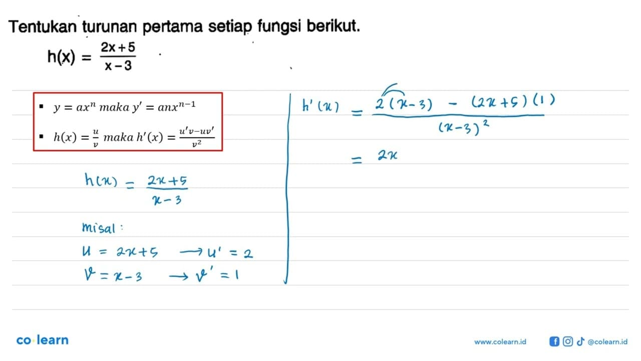 Tentukan turunan pertama setiap fungsi