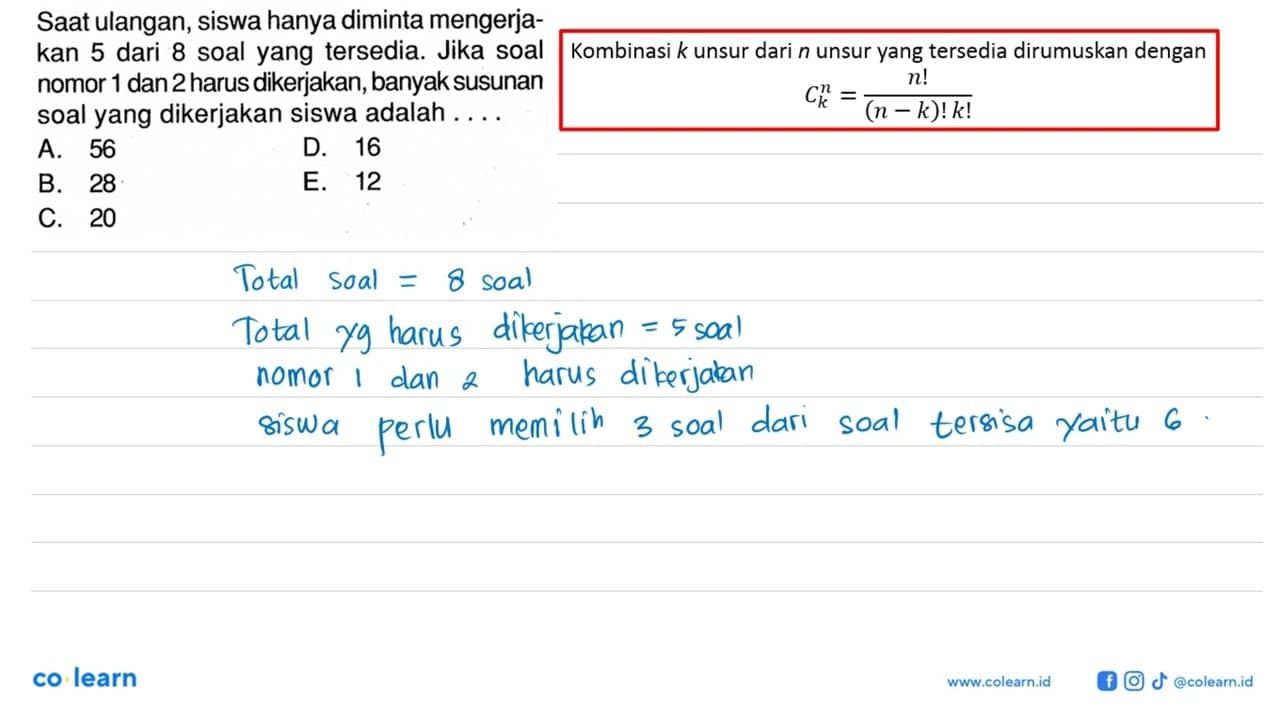 Saat ulangan, siswa hanya diminta mengerjakan 5 dari 8 soal