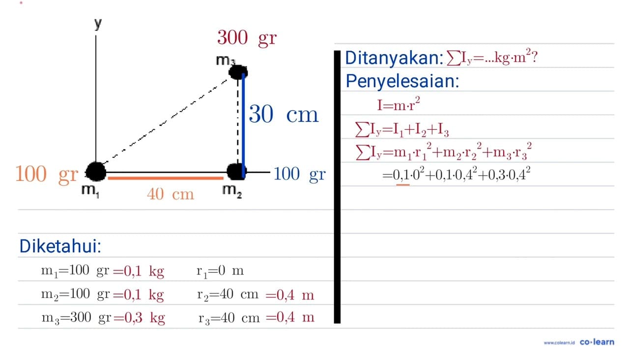 Suatu sistem terdiri atas 3 partikel bermassa m_{1}, m_{2},