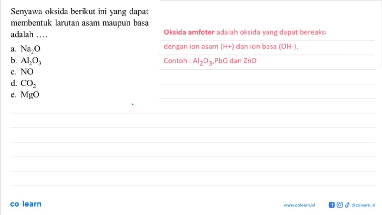 Senyawa oksida berikut ini yang dapat membentuk larutan