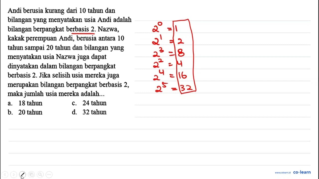 Andi berusia kurang dari 10 tahun dan bilangan yang