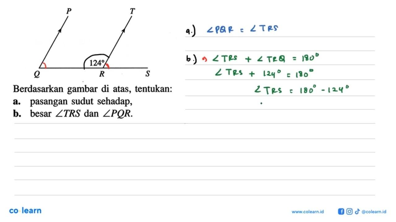 124Berdasarkan gambar di atas, tentukan: a. pasangan sudut